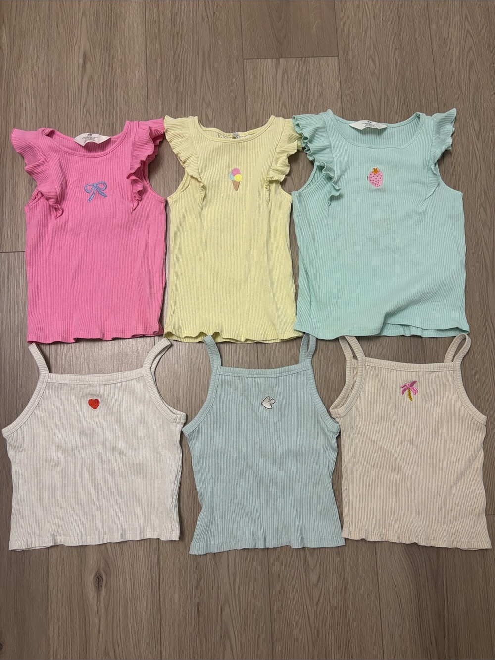 Set of 6 girls Ribbed Tank Tops & ruffled tops size US 6X/7
